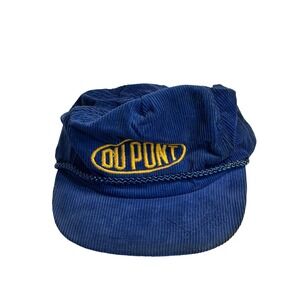 VTG DuPont Hat Corduroy Blue Yellow Rope Snapback Cap Racing Workwear Mens OS
